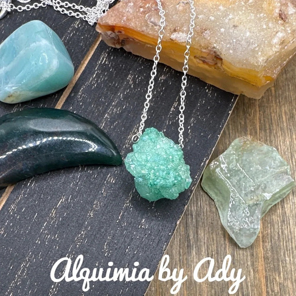 Geode Aventurine charm sterling silver short chunky necklace - Picture 1 of 4